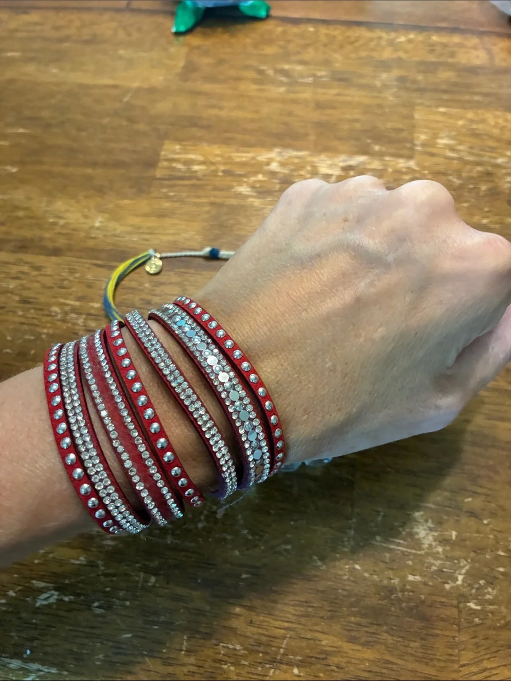 Red Rhinestone Snap Cuff Bracelet - Picture 4 of 5